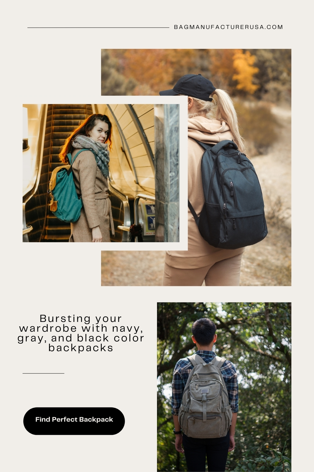 bursting your wardrobe with navy, gray, and black color backpacks