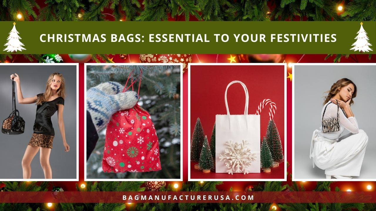 women carrying festive Christmas bags, including totes and stylish designs for celebrations