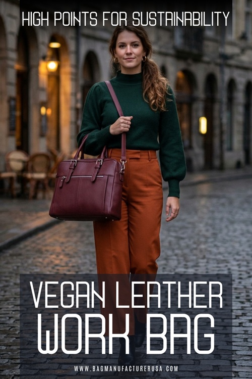 High Points for Sustainability Functional Vegan Leather Office Bag