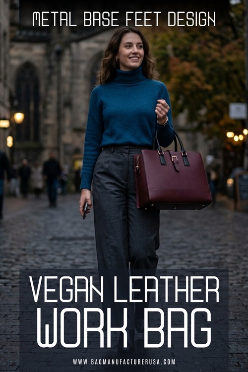 Metal Base Feet Design Fashionable Vegan Leather Work Bags